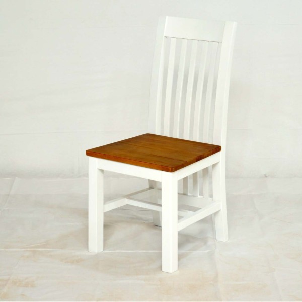 სკამი ხის თეთრი - ხაზოვანი საზურგით